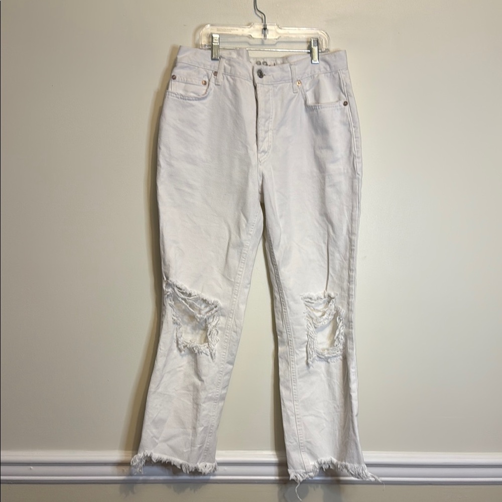 We the Free FP white‎ jeans with distressing at the knees